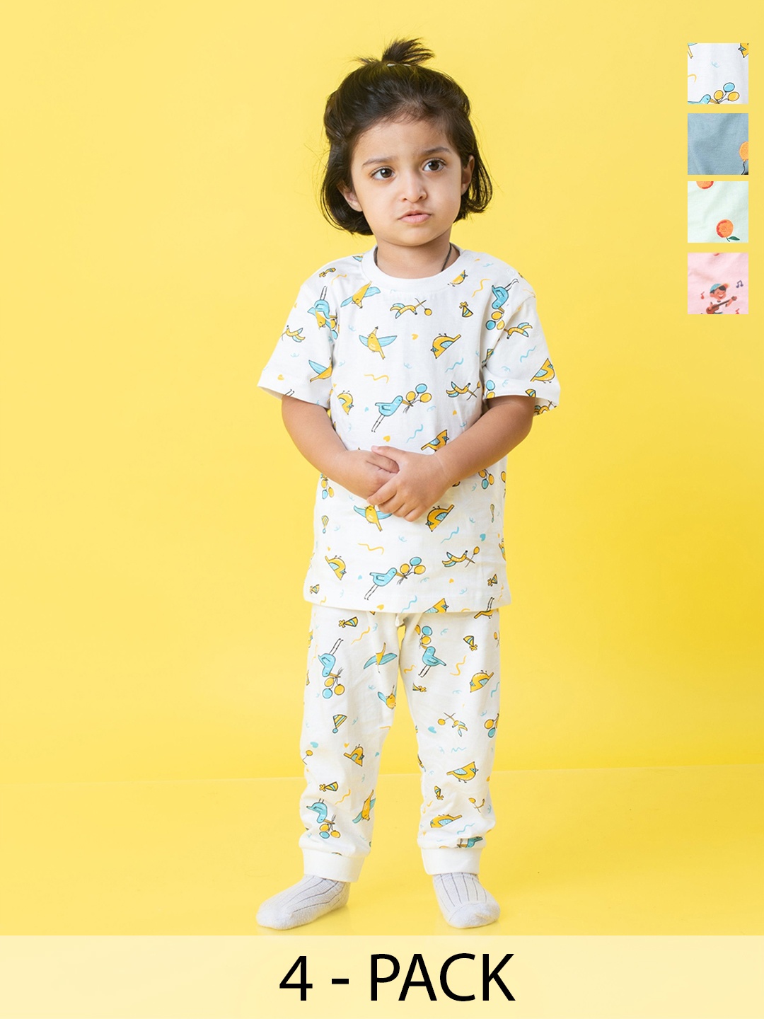 

Orange Sugar Unisex Kids Printed T-shirt with Pyjamas, White