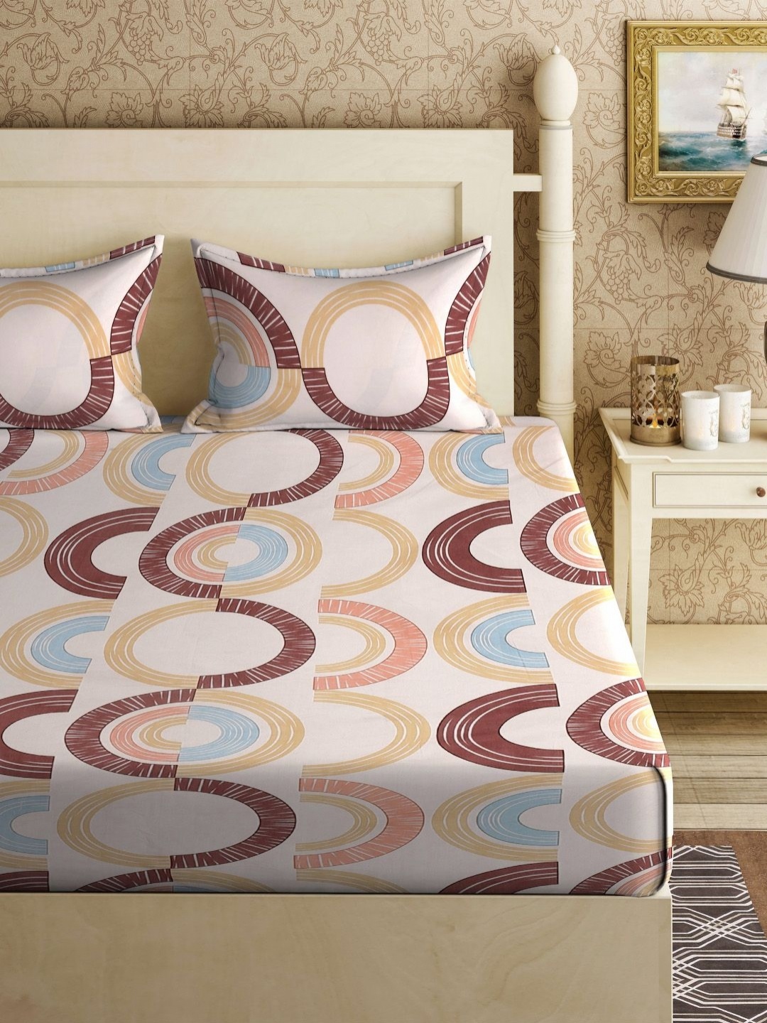 

Aura Beige & Brown Geometric Printed Fitted 300TC King Bedsheet With 2 Pillow Cover