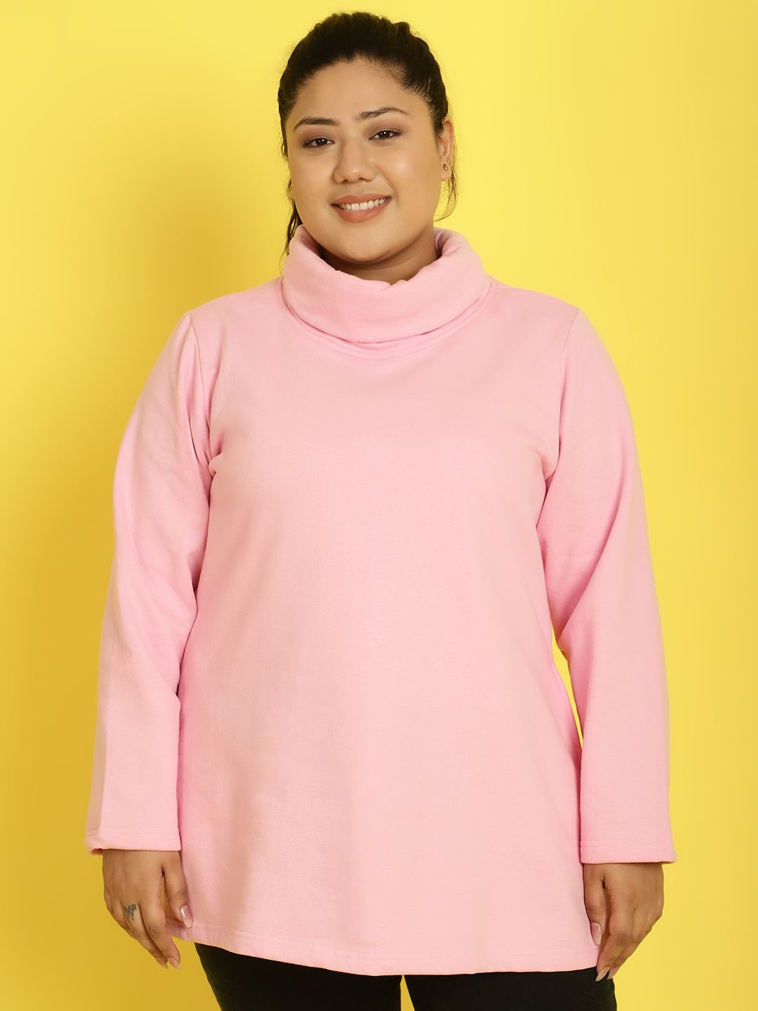 

theRebelinme Women Plus Size Turtle Neck Sweatshirt, Pink