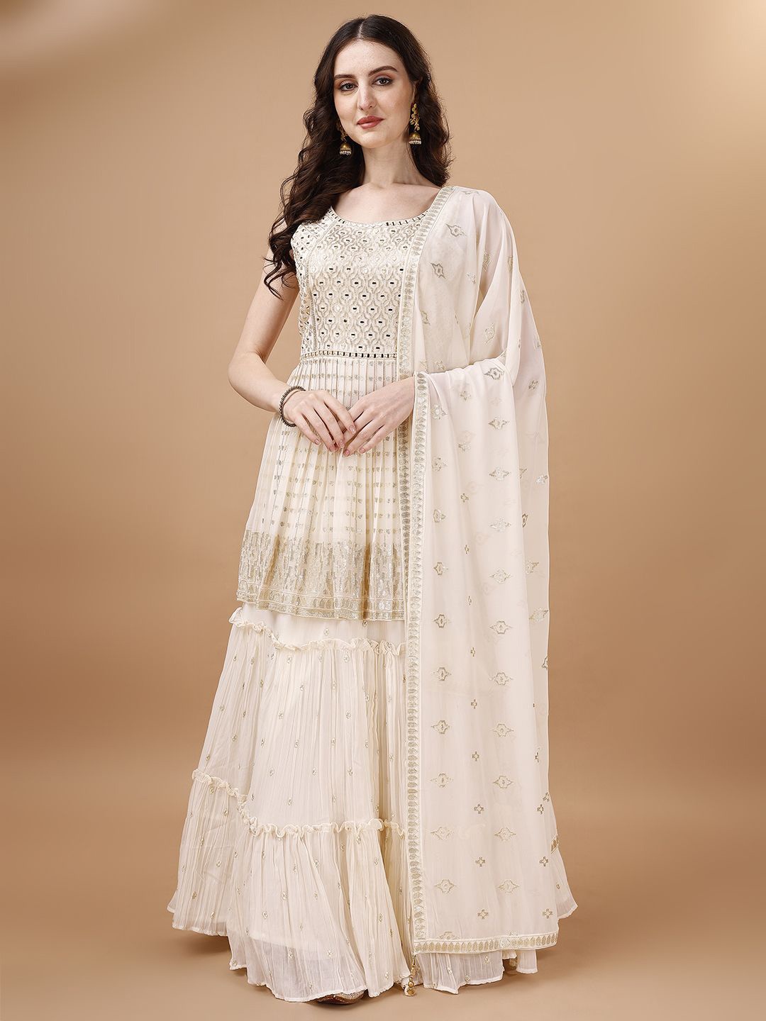 

VANAKARA Ready to Wear Lehenga & Blouse With Dupatta, Cream
