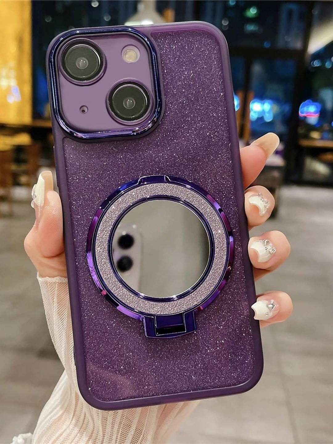 

Luxury Kase Solid Printed iPhone 15 Plus Back Case Mobile Accessories, Purple