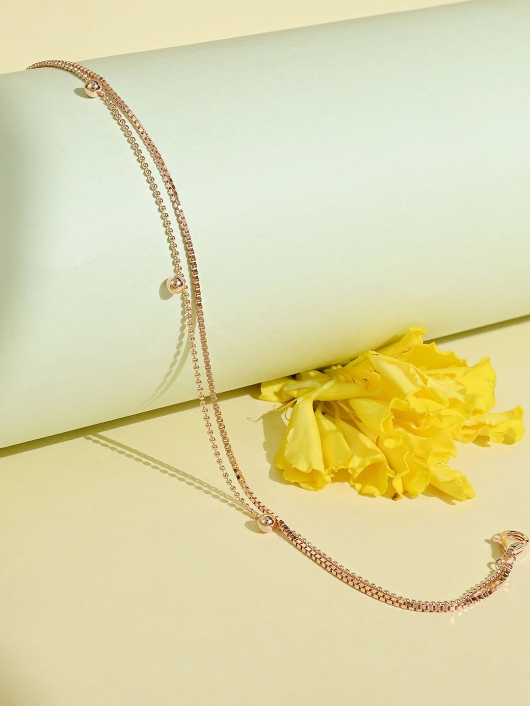 

TOUCH925 Pure Silver Rose Gold-Plated Artificial Stones Minimalist Round Charm Anklet