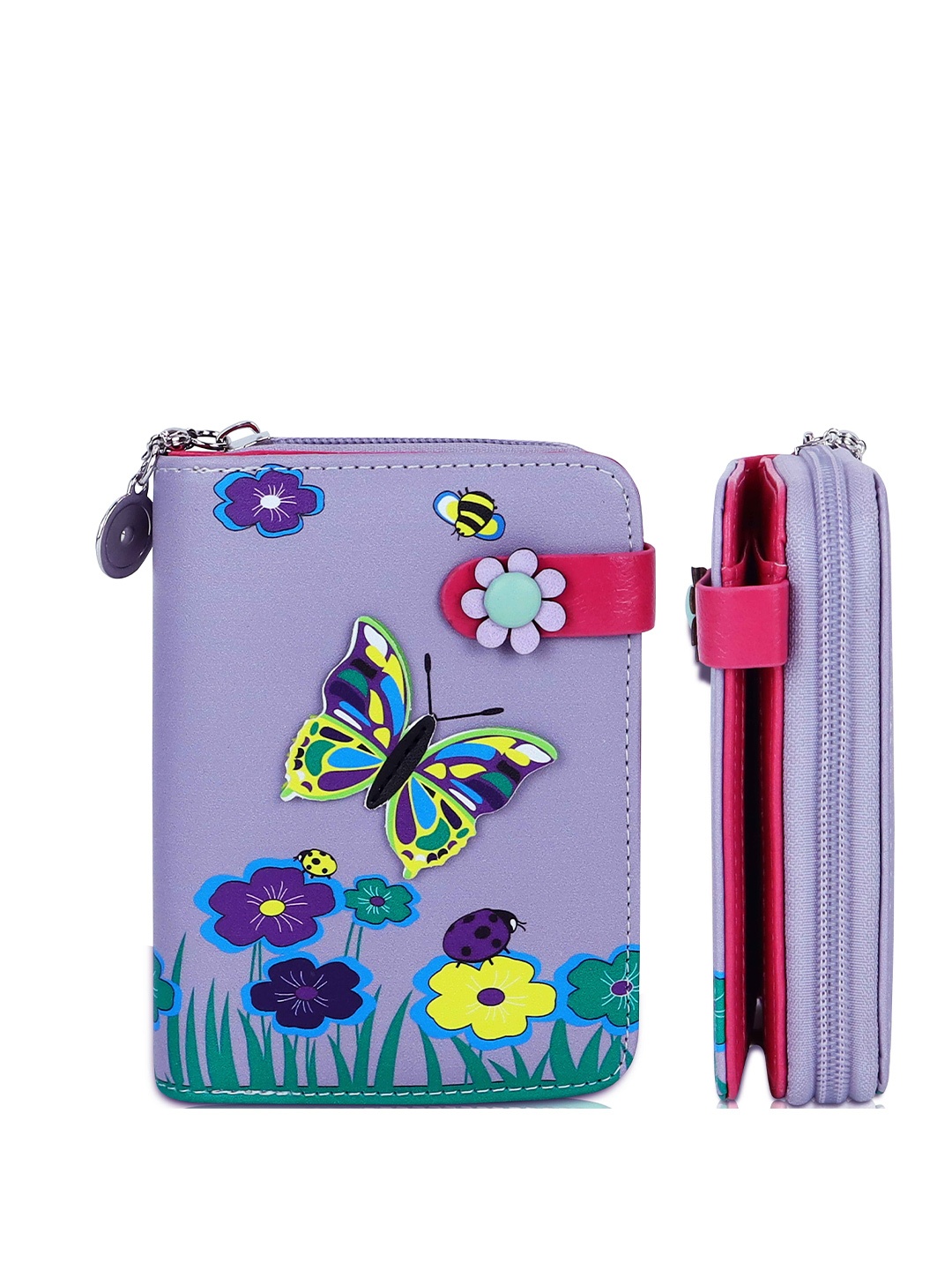 

NFI essentials Women Floral Printed Zip Around Wallet, Purple