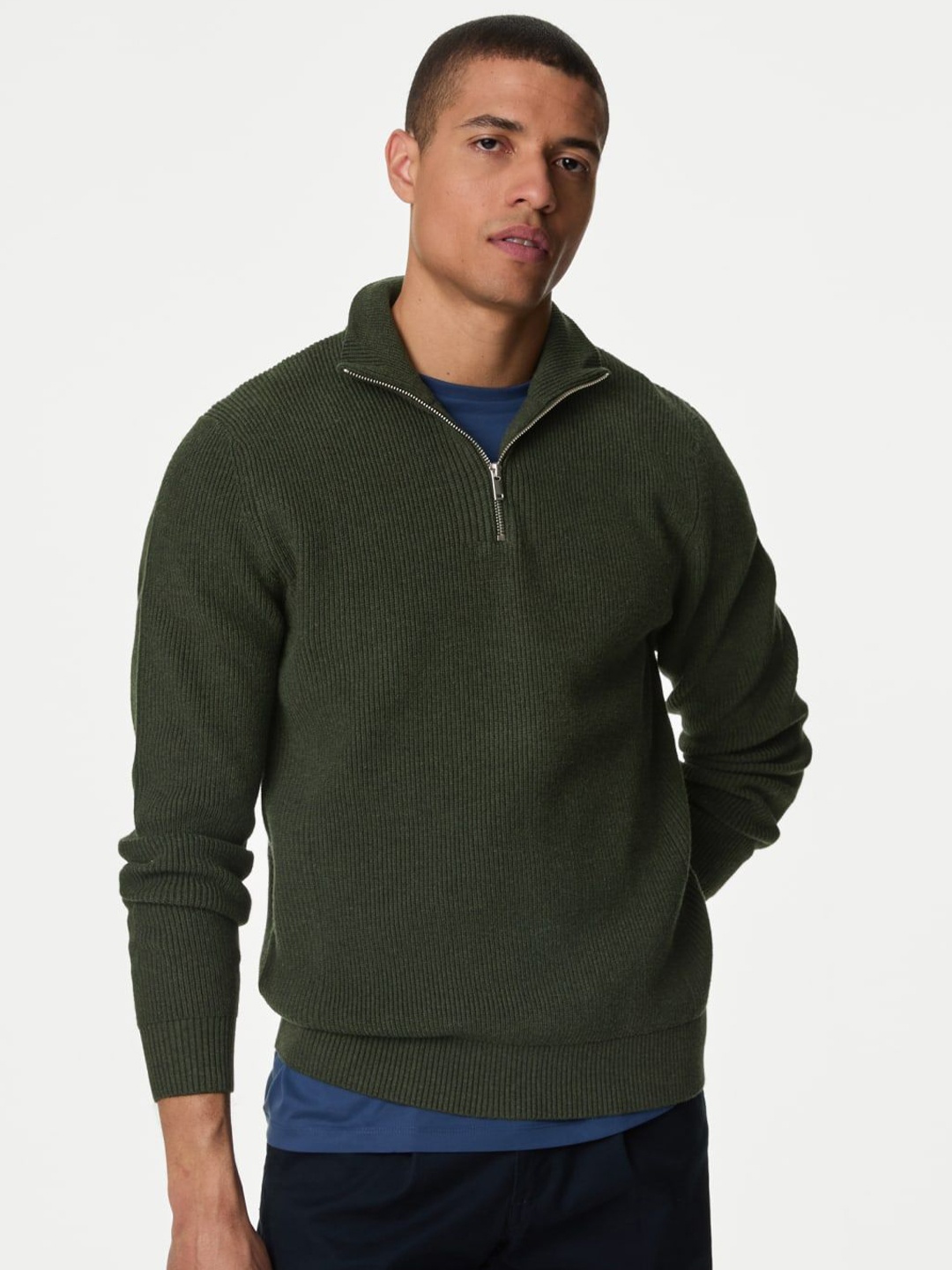 

Marks & Spencer Men Ribbed Pullover Sweater, Green