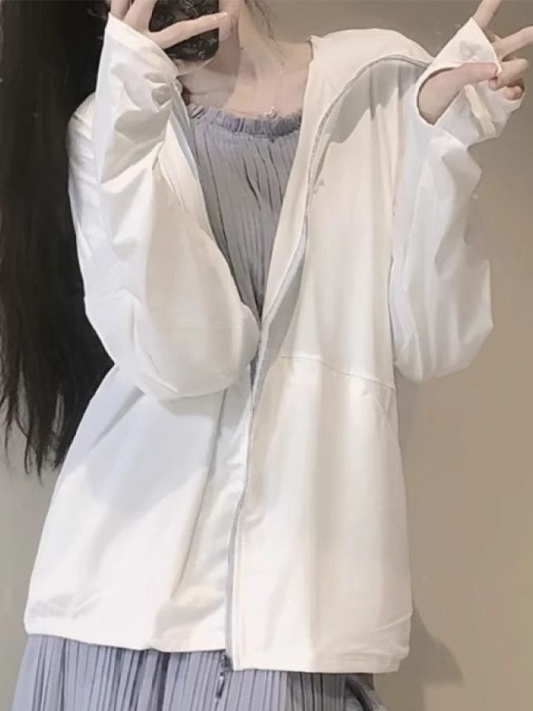 

HERE&NOW Women Long Sleeves Front-Open Hooded Sweatshirt, White