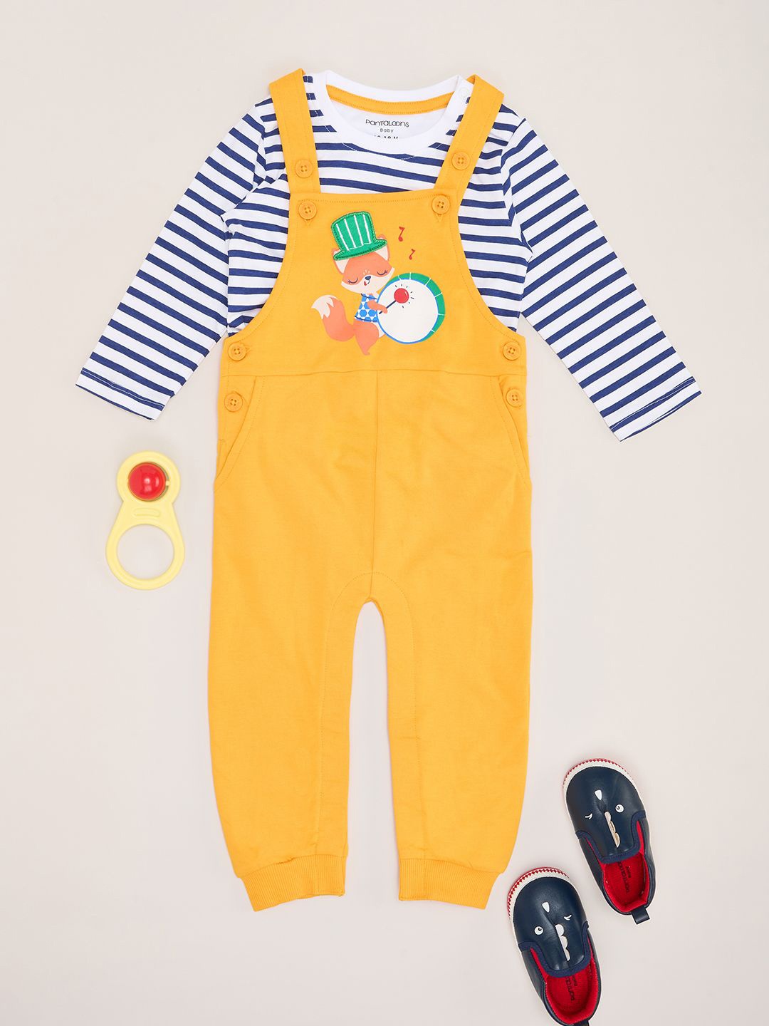 

Pantaloons Baby Boys Pure Cotton T-shirt With Jumpsuit, Yellow