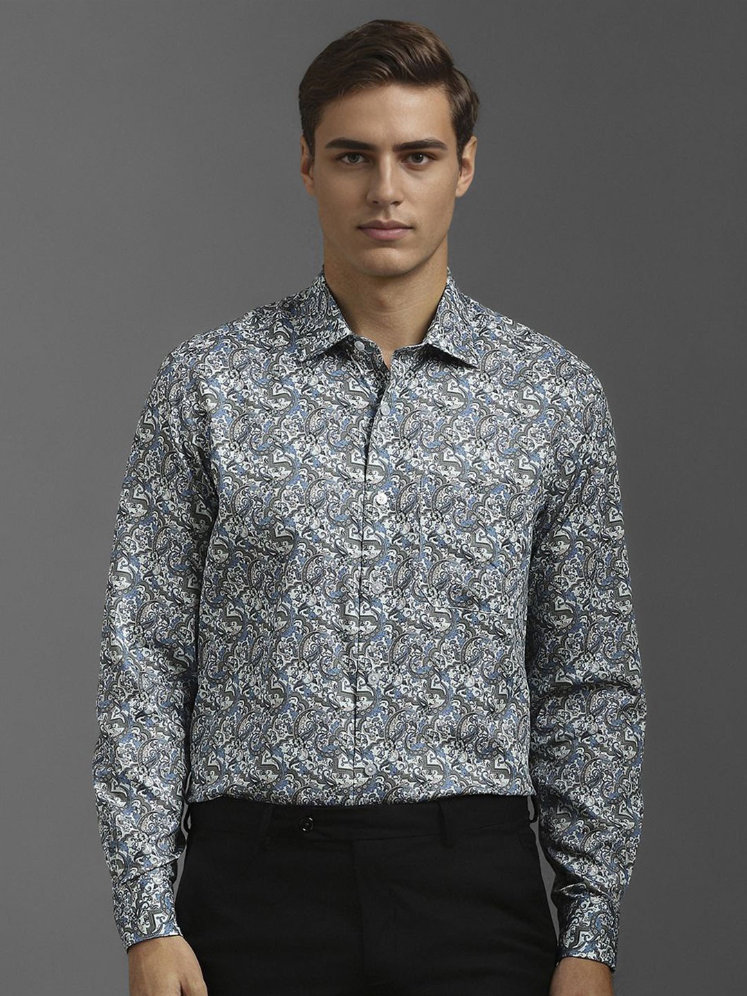 

Louis Philippe Men Classic Opaque Printed Formal Shirt, Grey