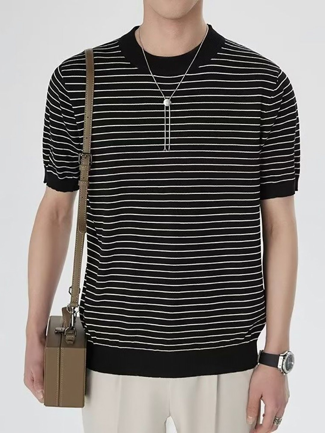 

StyleCast x Revolte Men Striped Round Neck T-shirt, Black