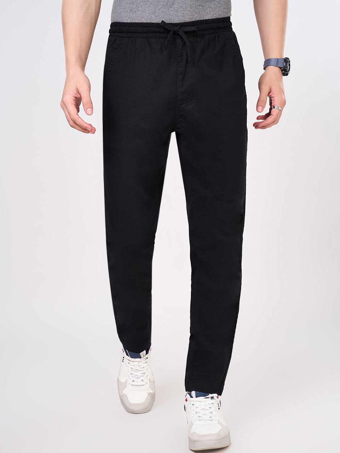 

Urban Ranger by pantaloons Men Cotton Slim Fit Trousers, Black
