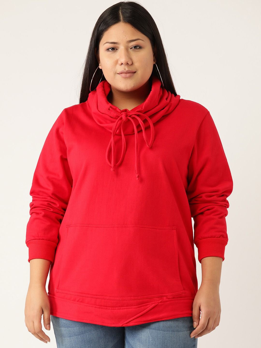 

theRebelinme Women Plus Size Hooded Long Sleeves Pullover Sweatshirt, Red