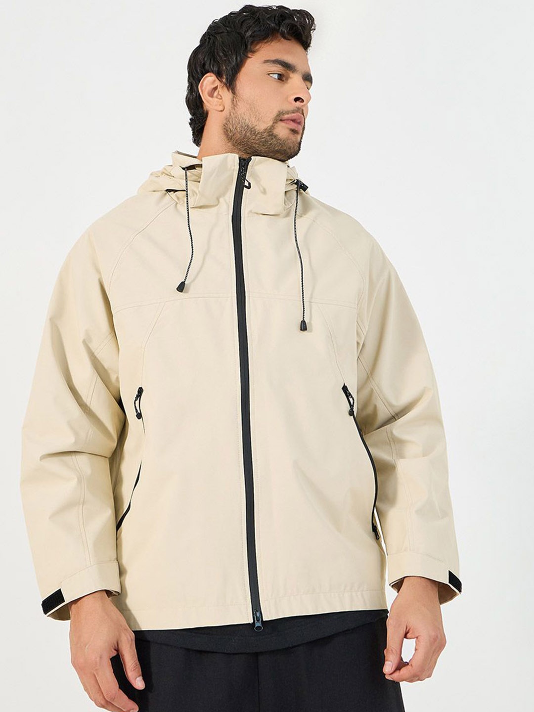 

Styli Hooded Windbreaker Sporty Jacket, Cream