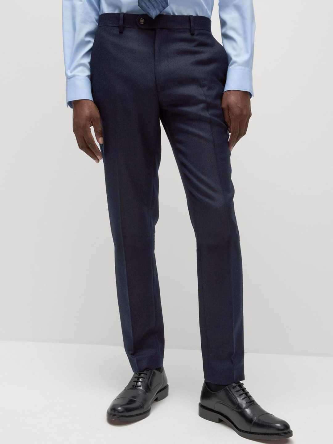 

Marks & Spencer Men Slim Fit High-Rise Formal Trousers, Navy blue