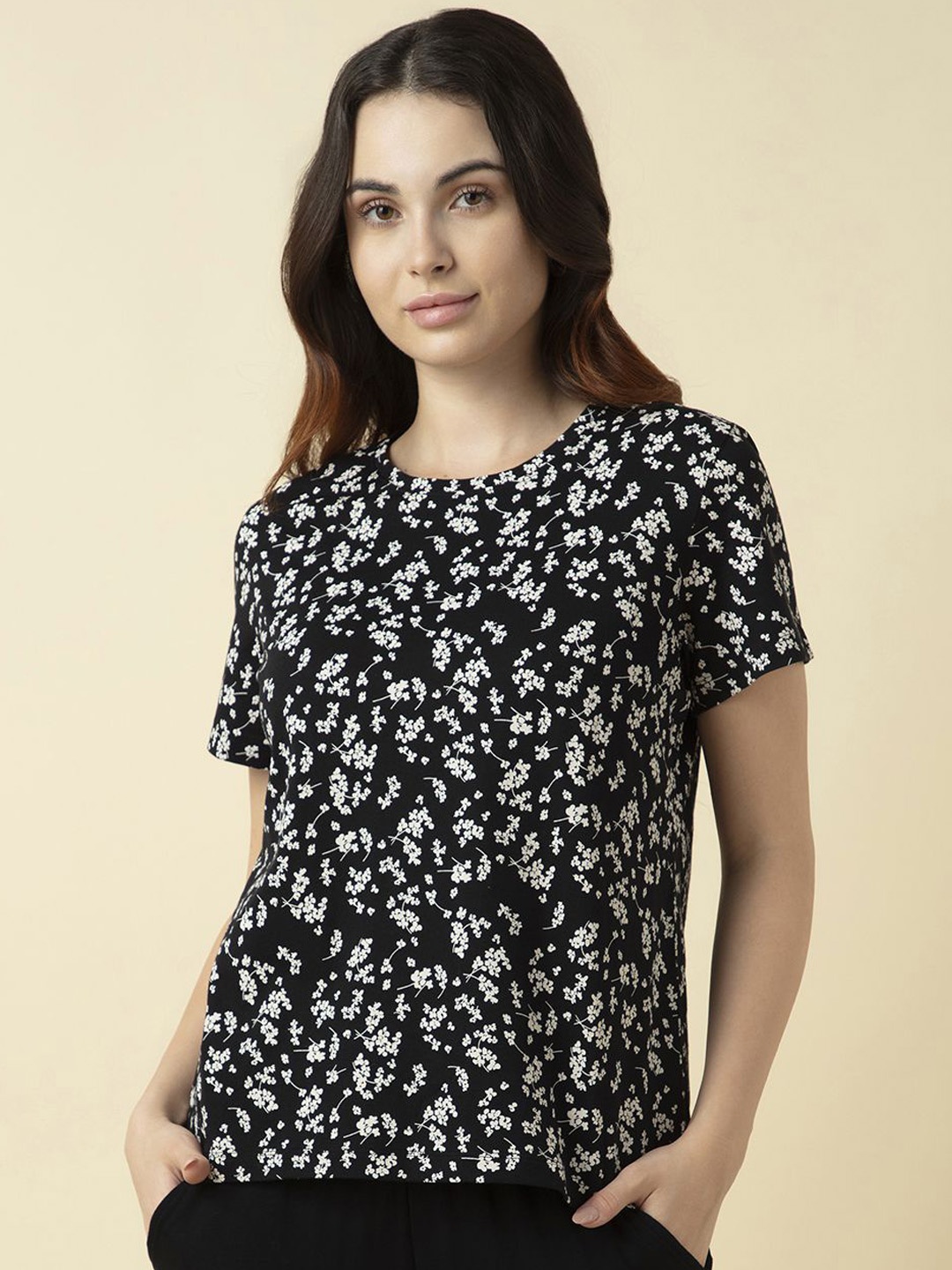

Van Heusen Women Cotton Printed Lounge T-Shirt, Black