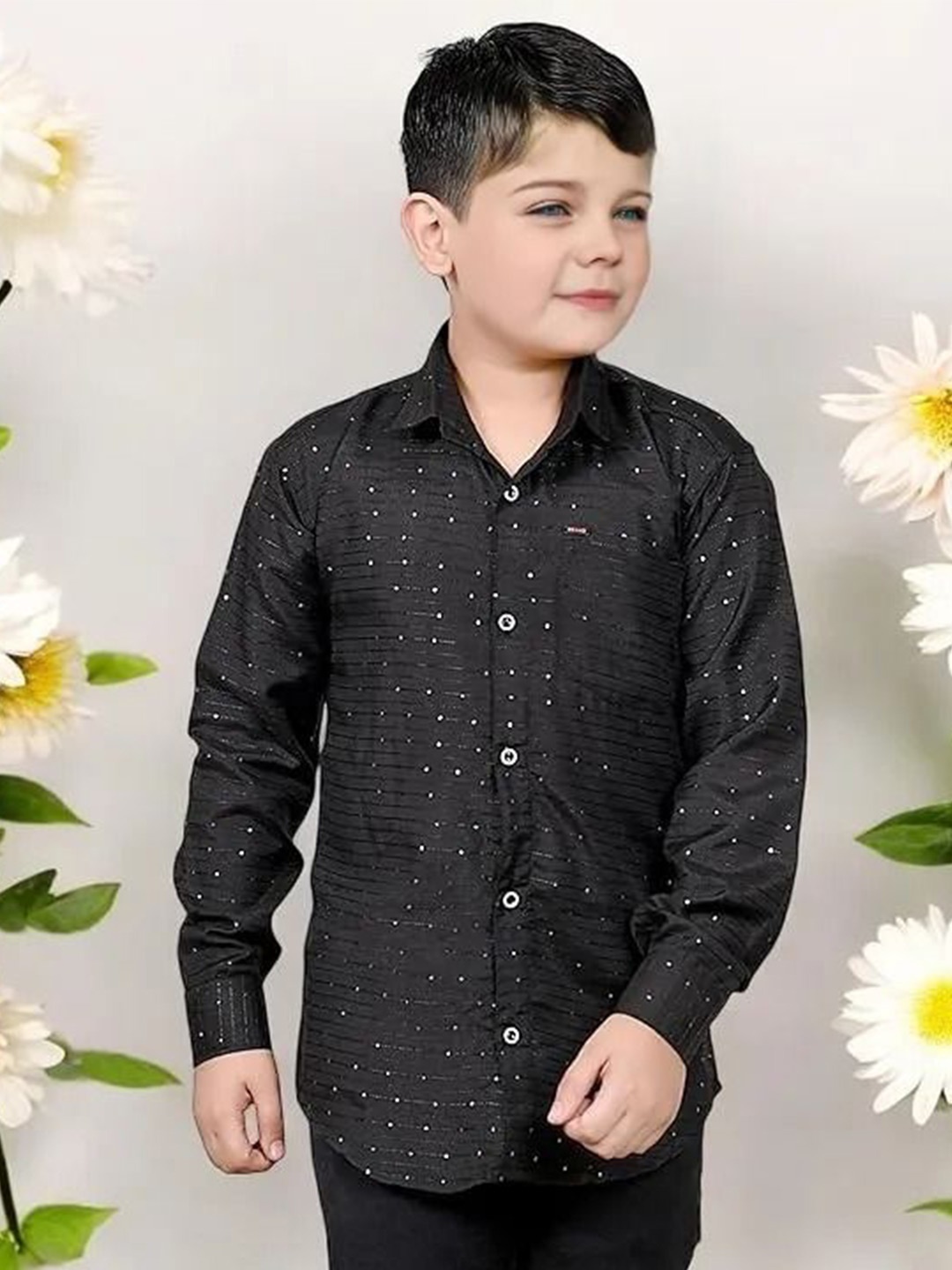 

Eliq Boys Floral Opaque Printed Party Shirt, Black