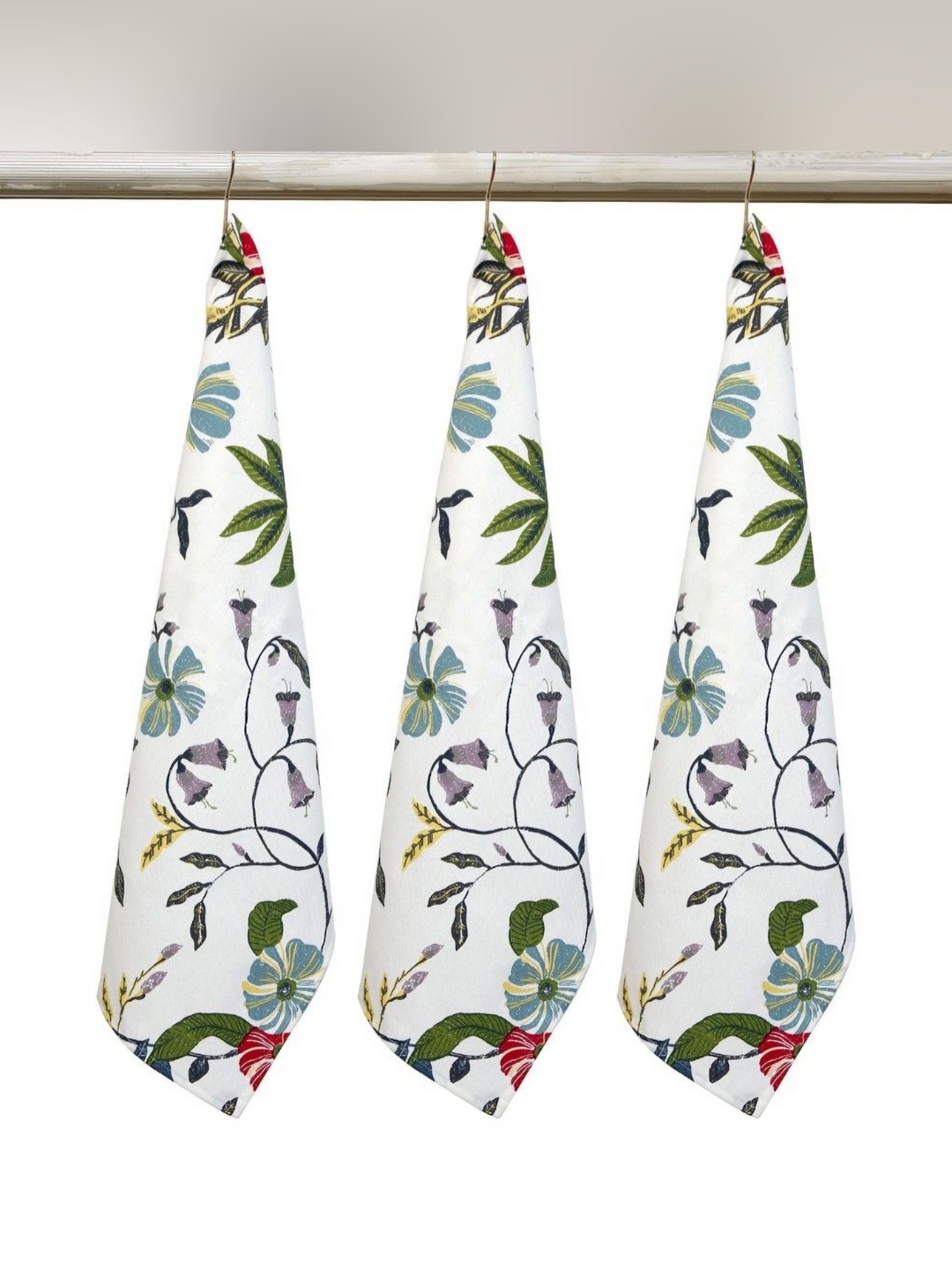 

BILBERRY Furnishing by preeti grover White & Green 3 Pieces Floral Cotton Table Placemats