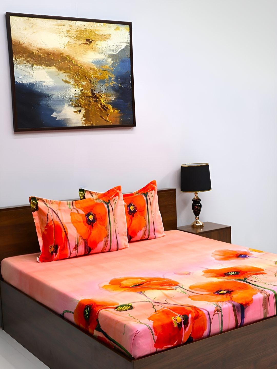 

Steve & Anderson Opulence Pink & Orange Floral 180 TC King Bedsheet Set 2.30 m X 2.54 m