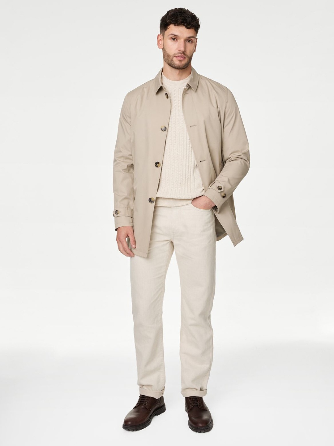 

Marks & Spencer Men Shirt Collar Pullover, Beige