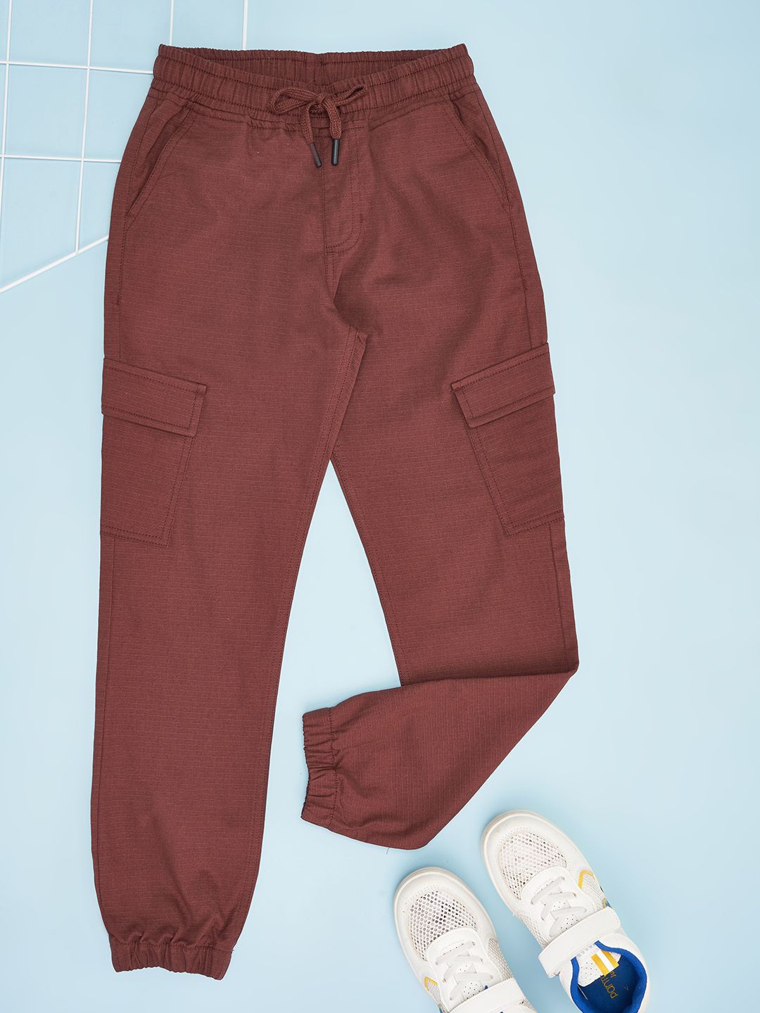 

Pantaloons Junior Boys Relaxed Fit Pure Cotton Joggers, Rust