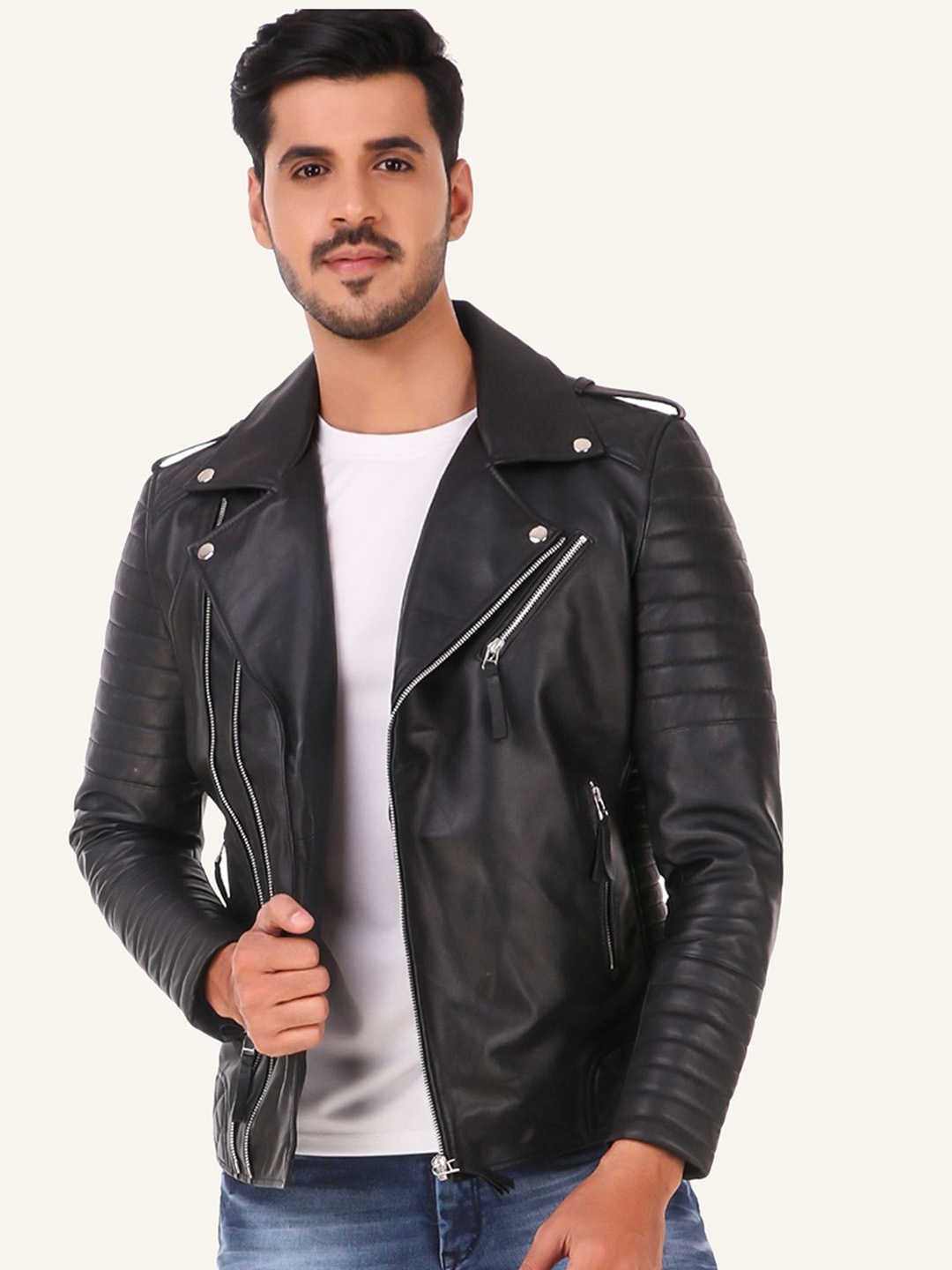 

Leather Retail Men Biker Jacket, Black