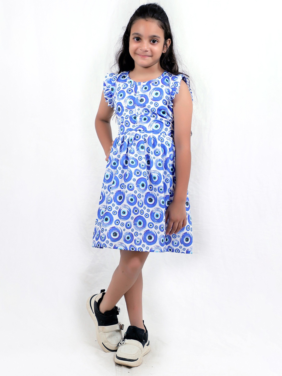 

TILISM Girls Geometric Print Fit & Flare Cotton Dress, Blue