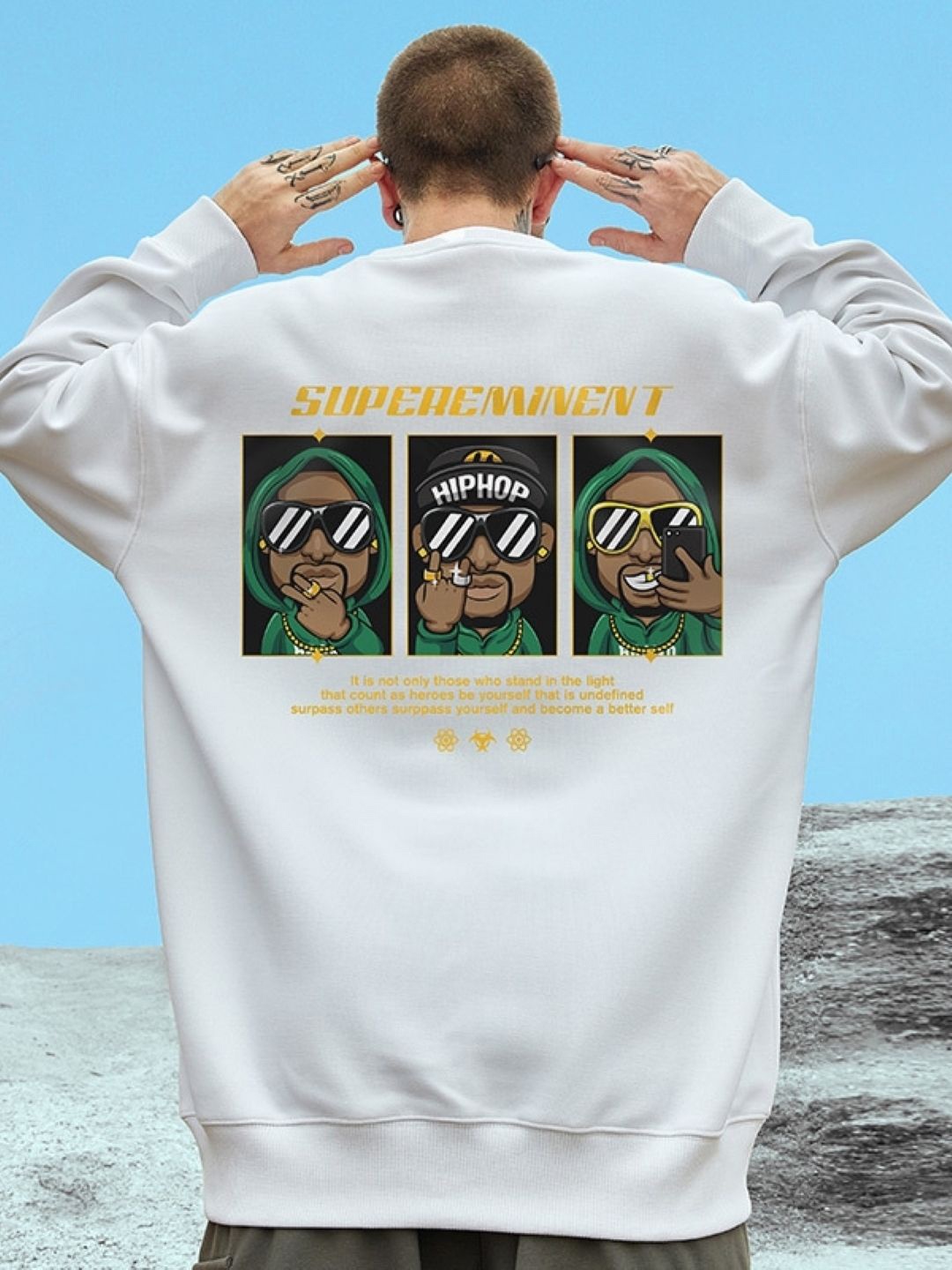 

KPOP Men Graphic Printed Cotton Round Neck Long Sleeves Pullover Sweatshirt, White