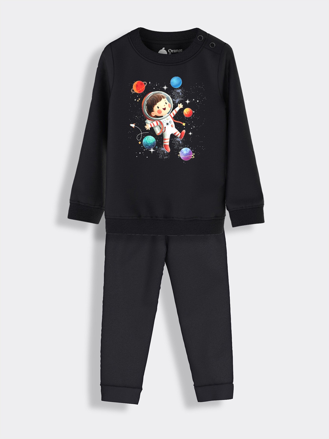 

Orange Sugar Unisex Kids Printed Pure Cotton Sweatshirt & Joggers, Black