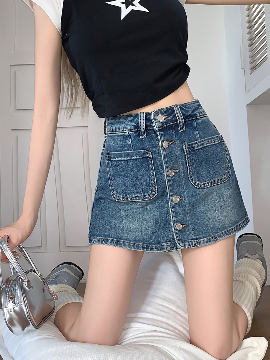 

StyleCast Women Denim Straight Mini Skirt, Blue