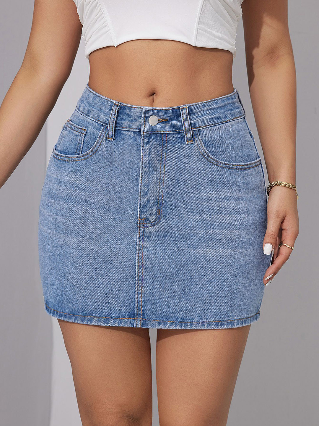 

StyleCast Women Slim Fit Washed Effect Denim Skirt, Blue