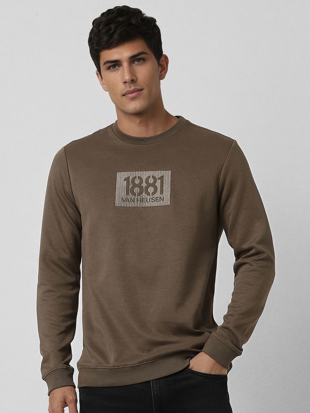 

VAN HEUSEN DENIM LABS Men Round Neck Printed Sweatshirt, Brown