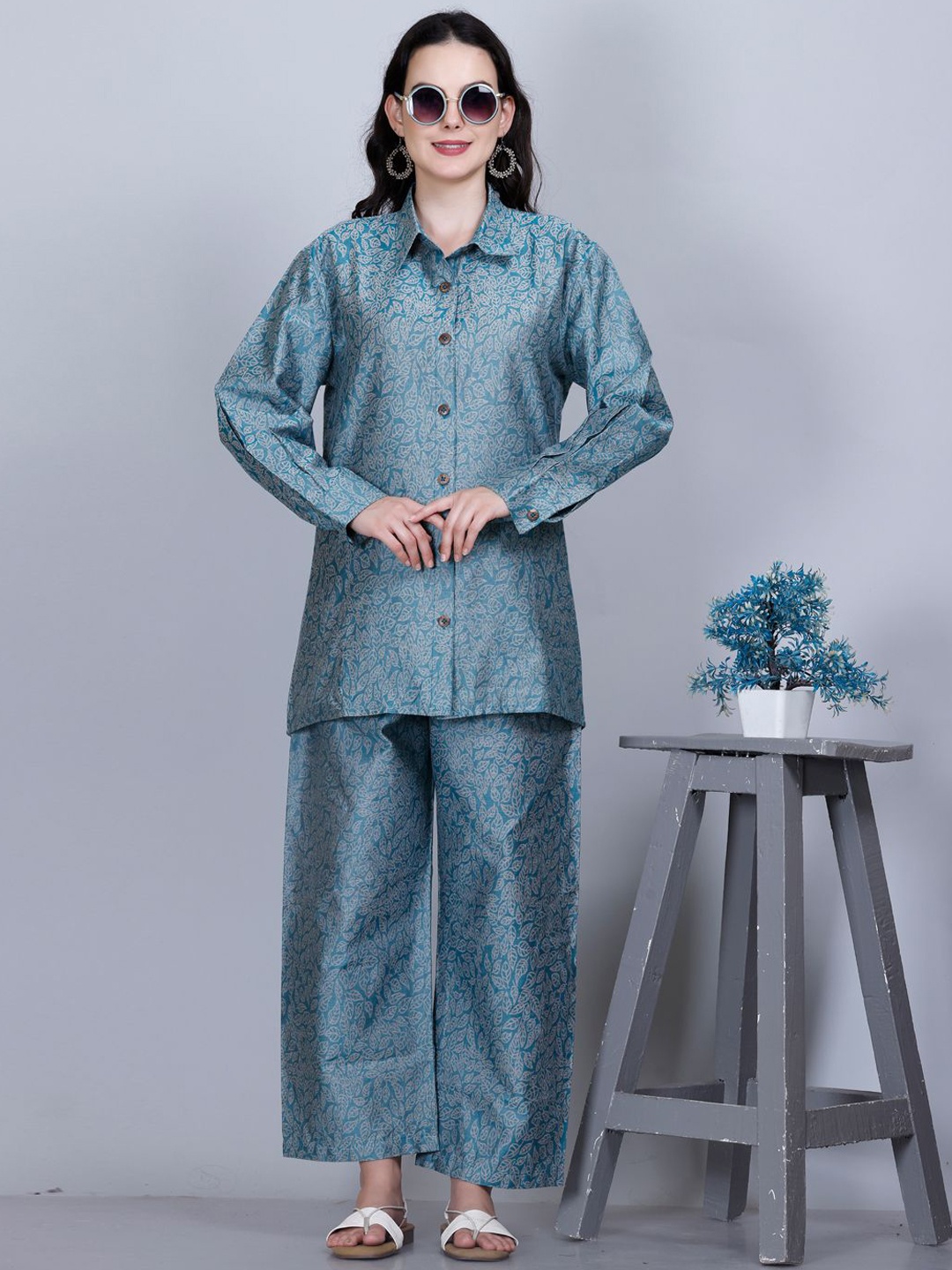 

KIDAR Woven Design Long Sleeves Shirt with Trousers, Blue
