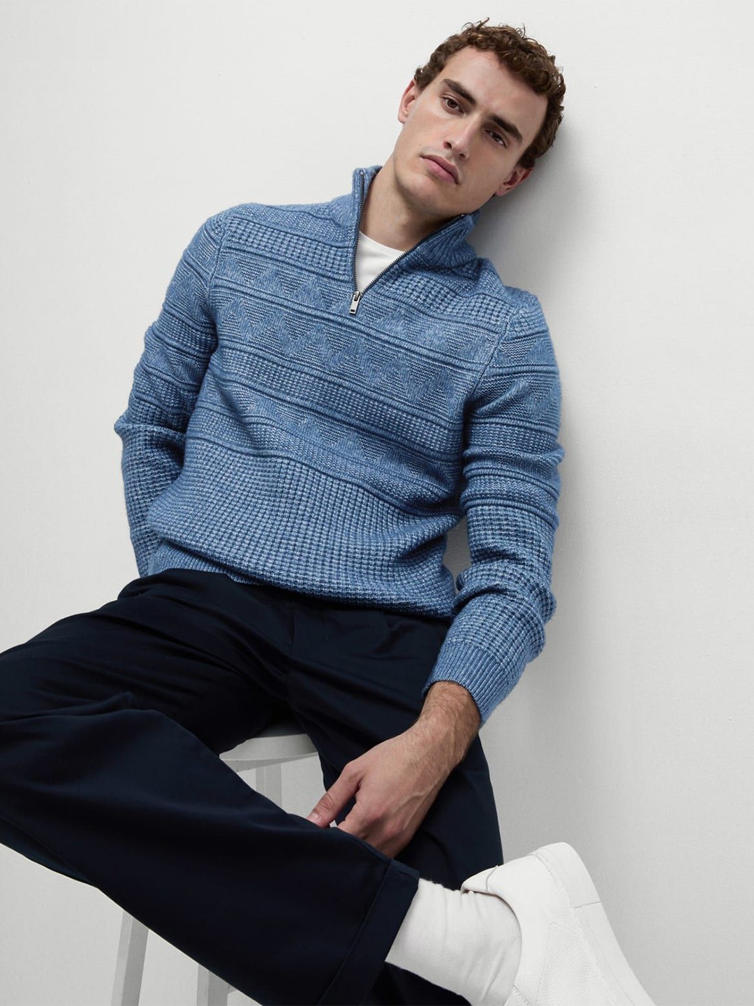 

Marks & Spencer Men Cable Knit Pullover Sweater, Blue