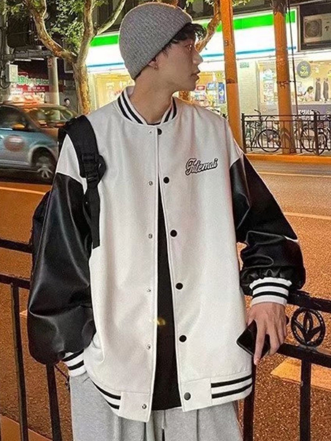 

KPOP Men Typography Open Front Jacket, Cream