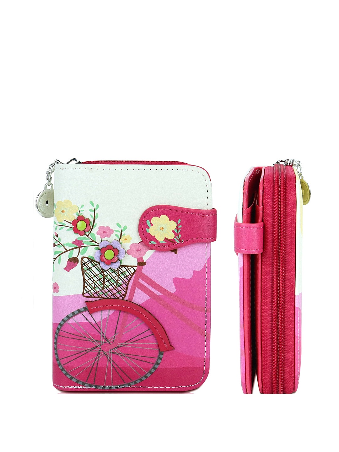 

NFI essentials Women Floral Printed Two Fold Wallet Hand Bag, Pink