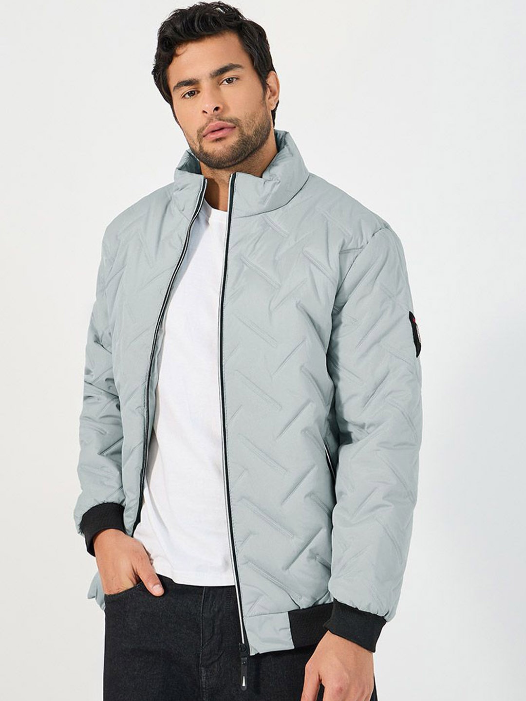 

Styli Mock Collar Puffer Jacket, Grey