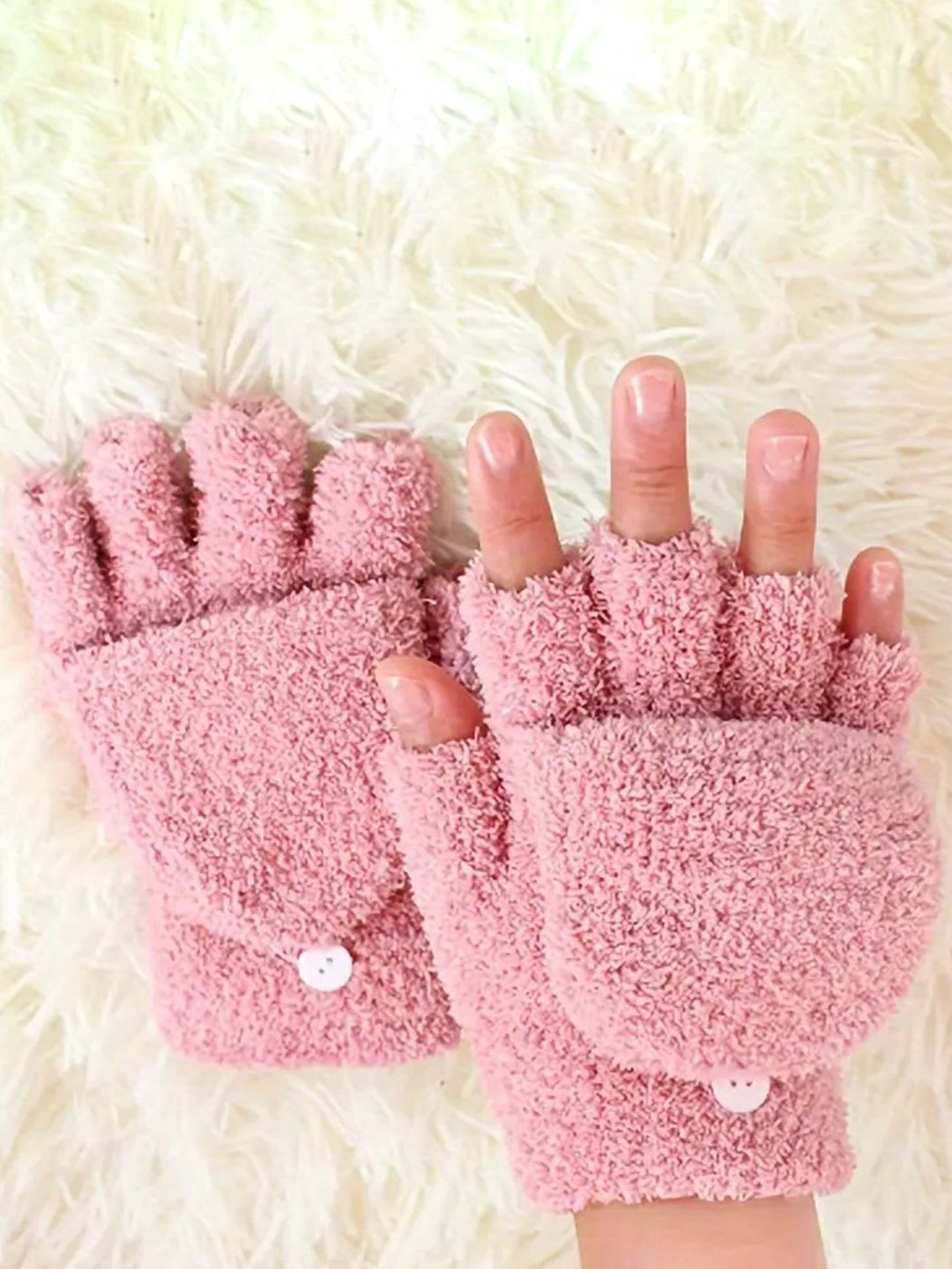 

Bold N Elegant Women Half Finger Acrylic Winter Gloves, Pink