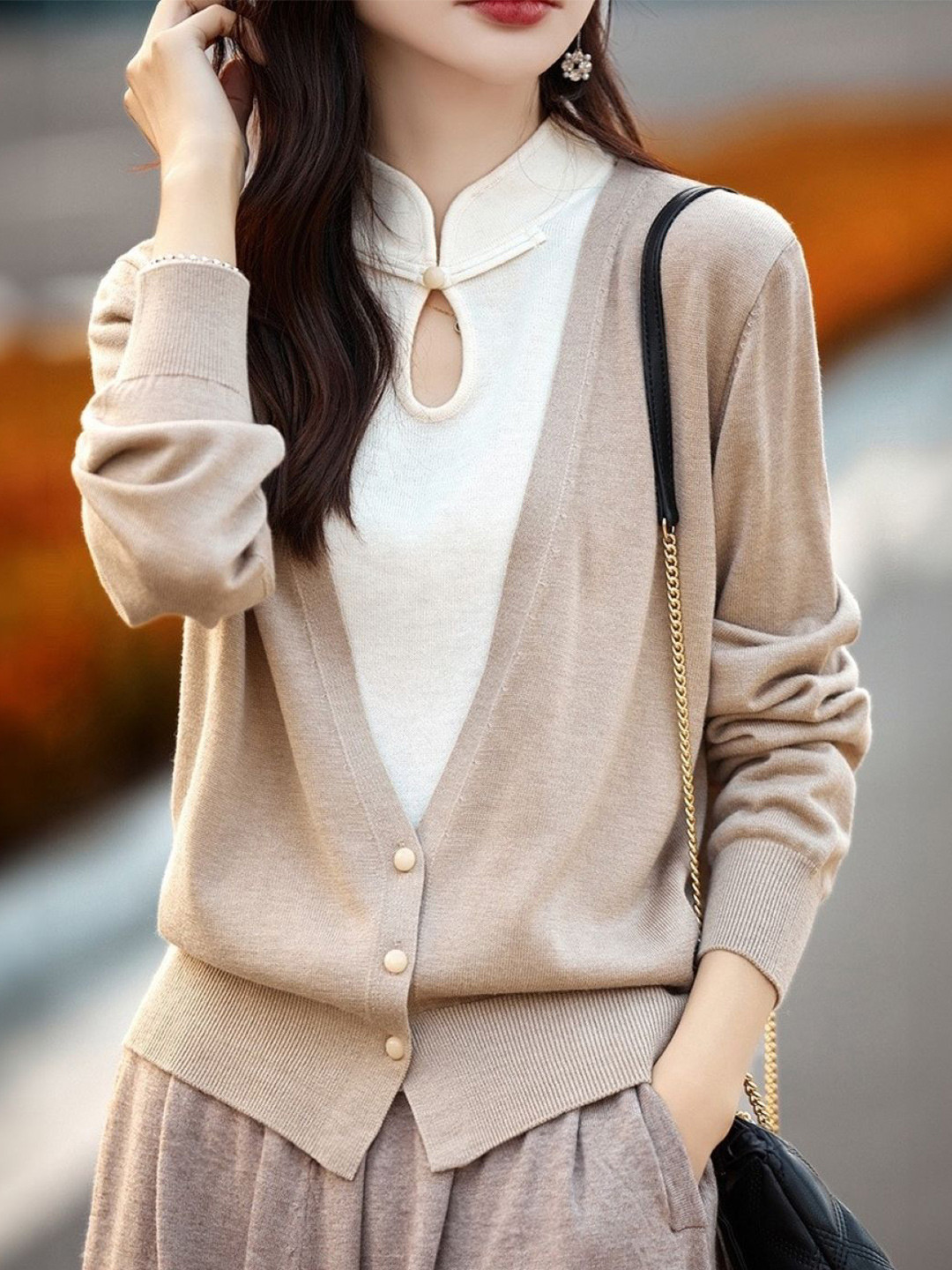 

KPOP Women Long Sleeves Cardigan, Khaki