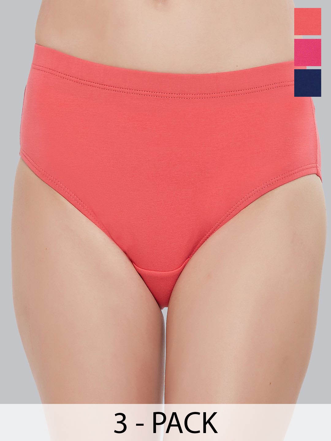 

Soie Women Pack Of 3 High Rise Full Coverage Assorted Hipster Briefs, Orange