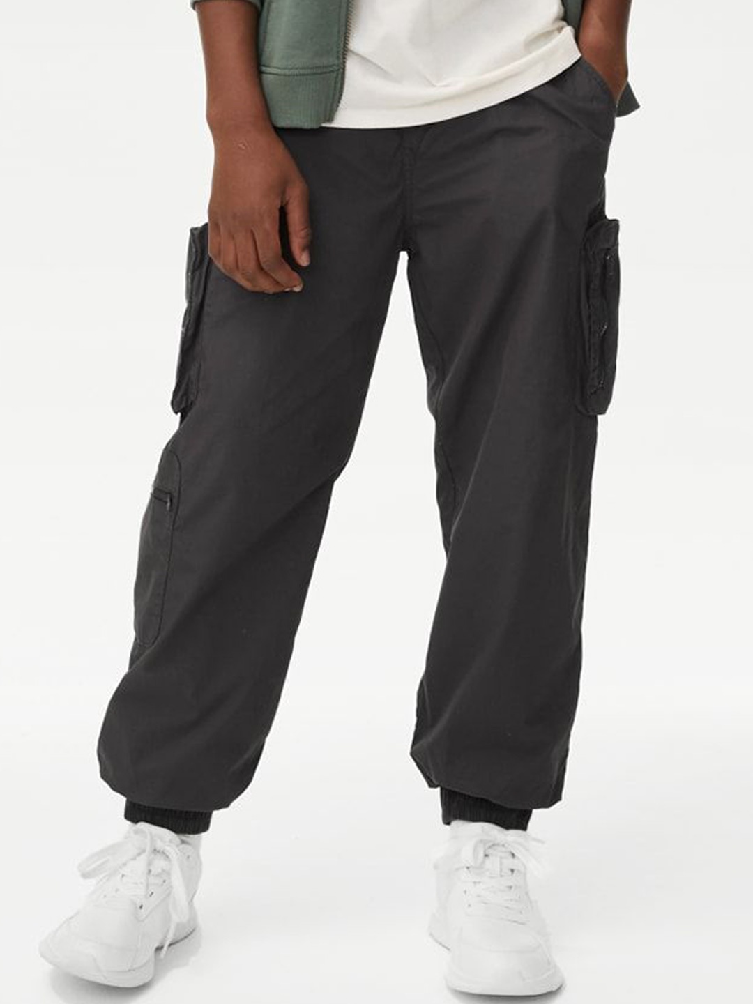 

Marks & Spencer Boys Pure Cotton High-Rise Cargo Trousers, Charcoal