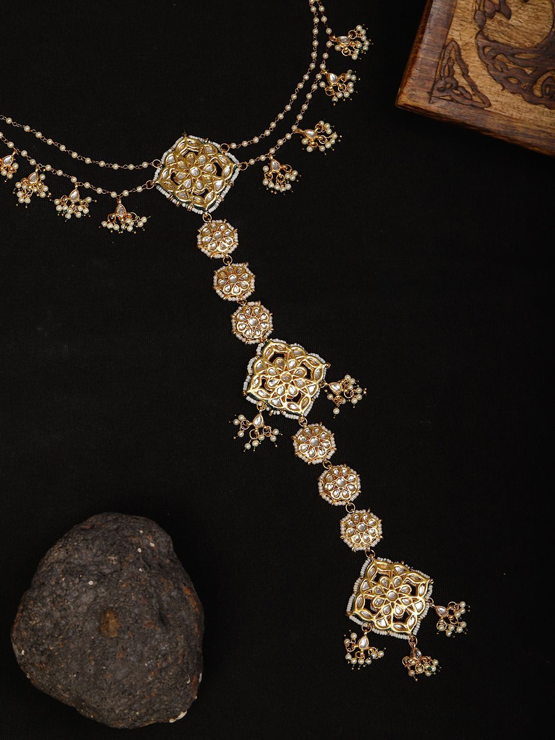 

Ruby Raang Gold-Plated Kundan Studded Head Chains Head Jewellery
