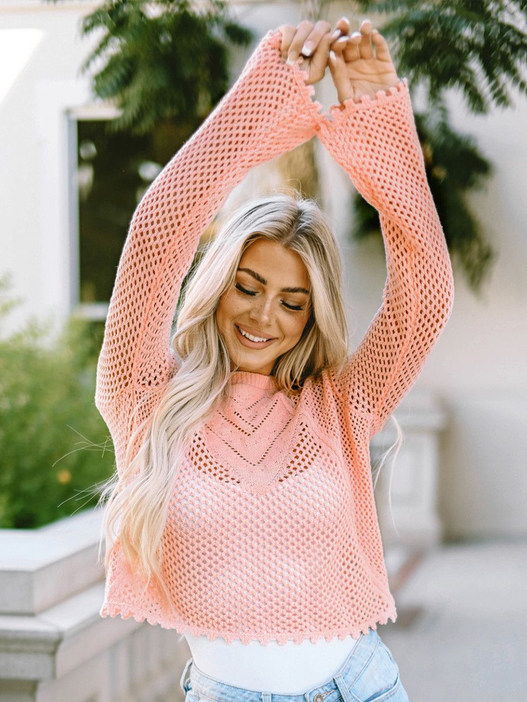 

HERE&NOW Women Self Design Long Sleeves Pullover Sweaters, Orange