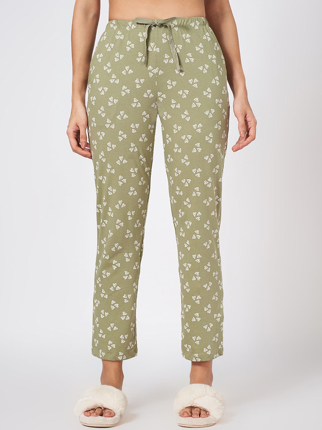 

Dreamz by Pantaloons Women Printed Pure Cotton Lounge Pants, Olive