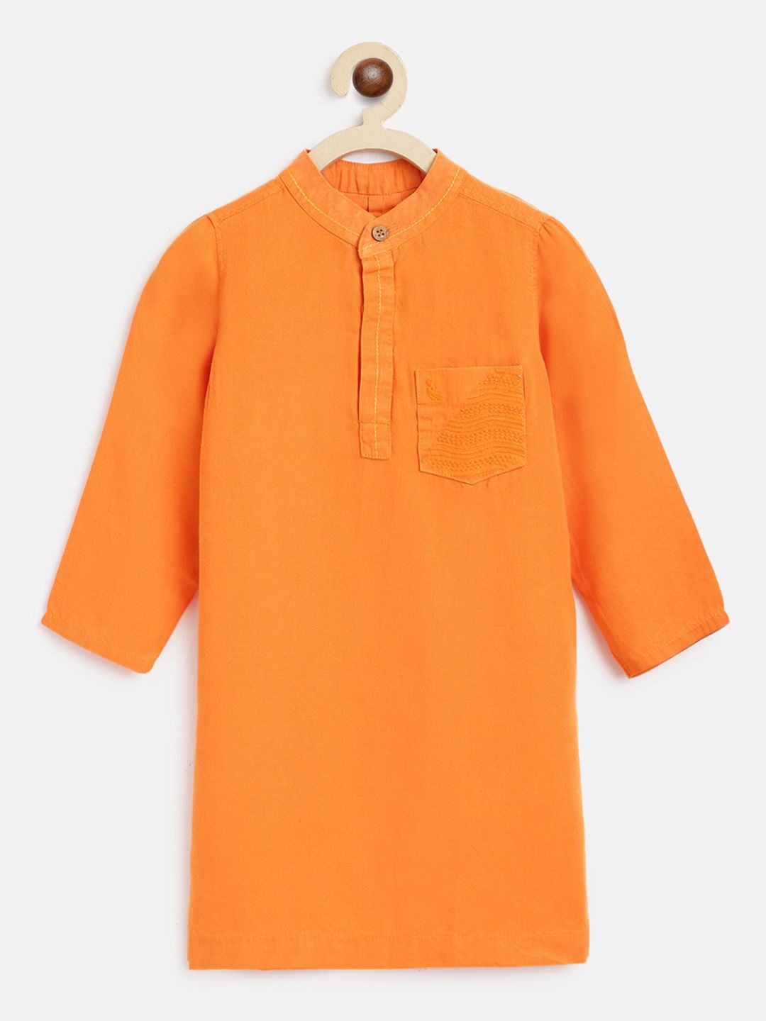 

TALES & STORIES Boys Mandarin Collar Cotton Silk Straight Kurta, Orange