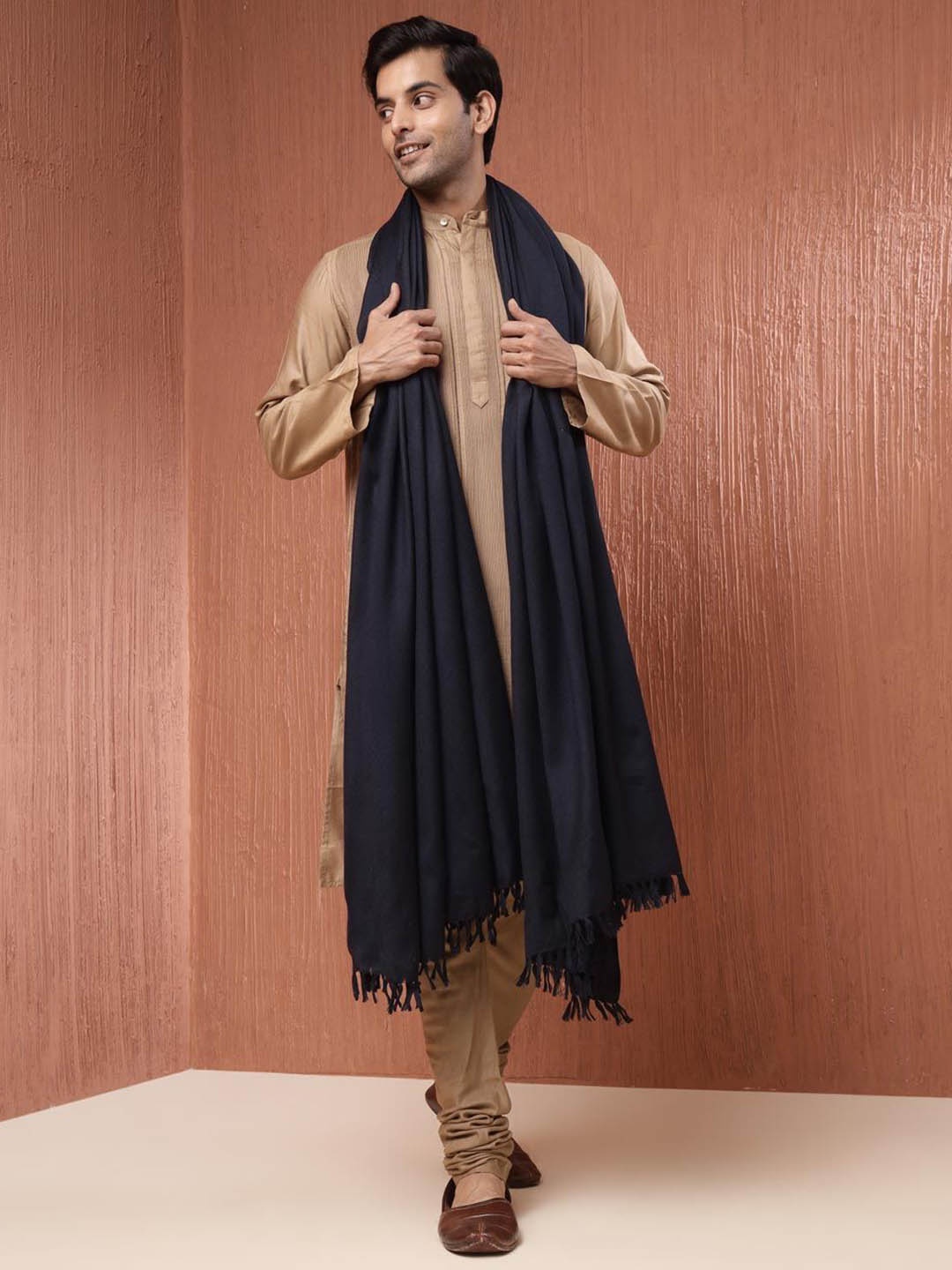 

Fabindia Tasselled Border Shawl, Navy blue