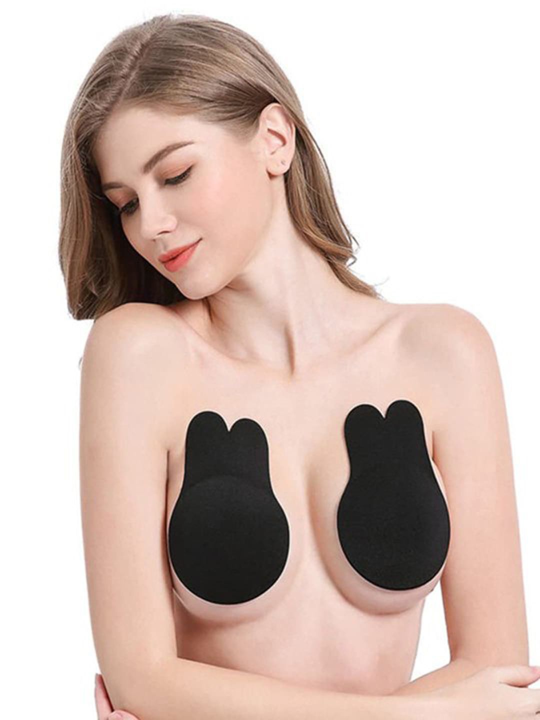 

Xivir Women Set of 2 Padded Reusable Pushup Breast Lift Stick-On Nipple Covers, Black