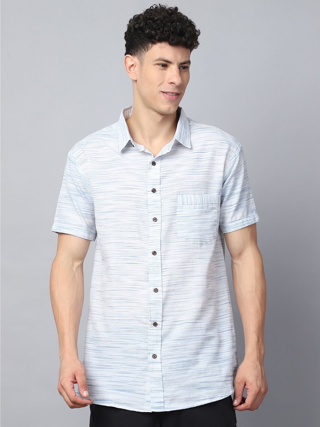 

Enchanted Drapes Men Horizontal Stripes Opaque Striped Casual Shirt, Blue