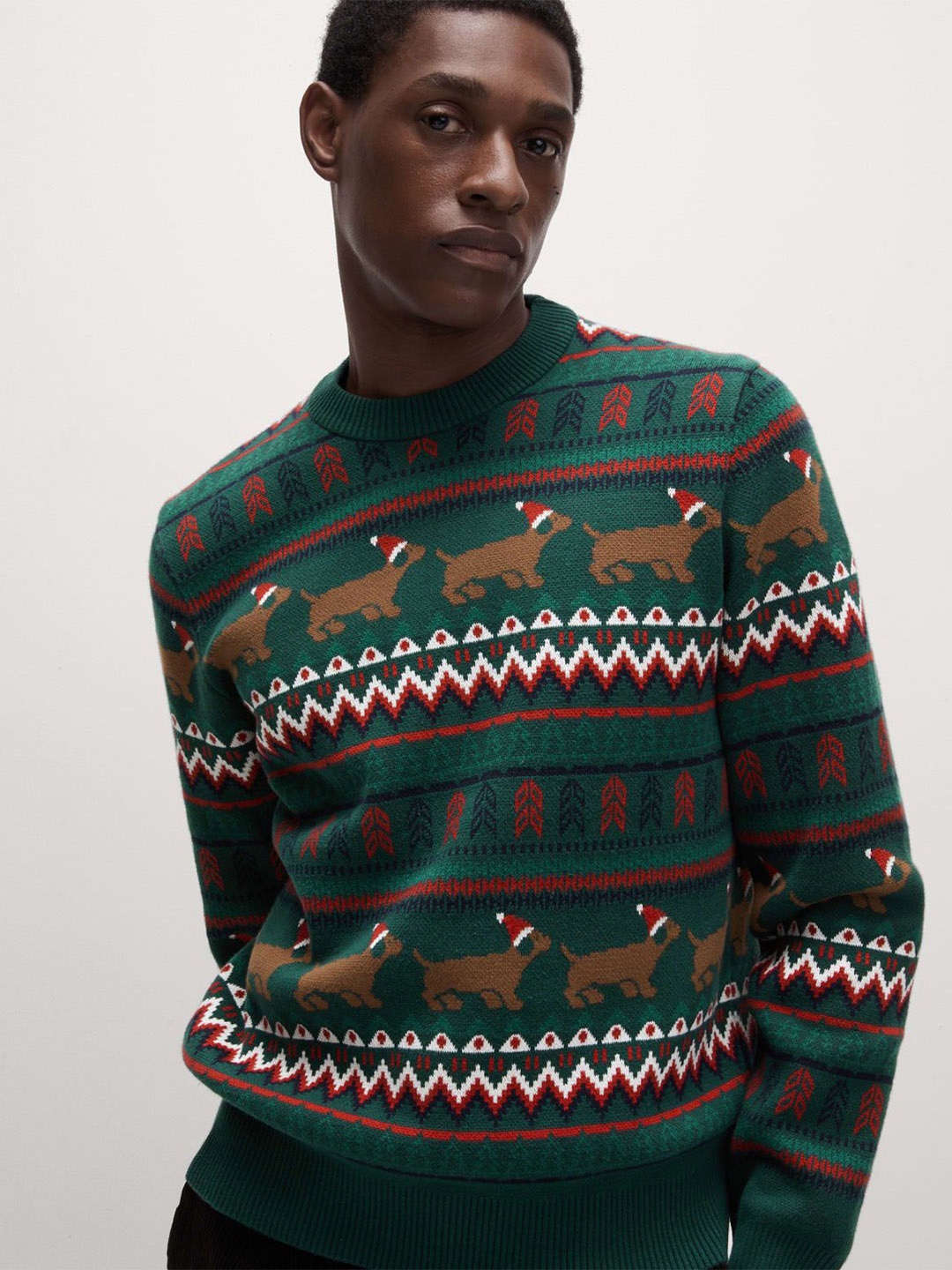 

Marks & Spencer Men Cotton Self Design Pullover Sweaters, Green