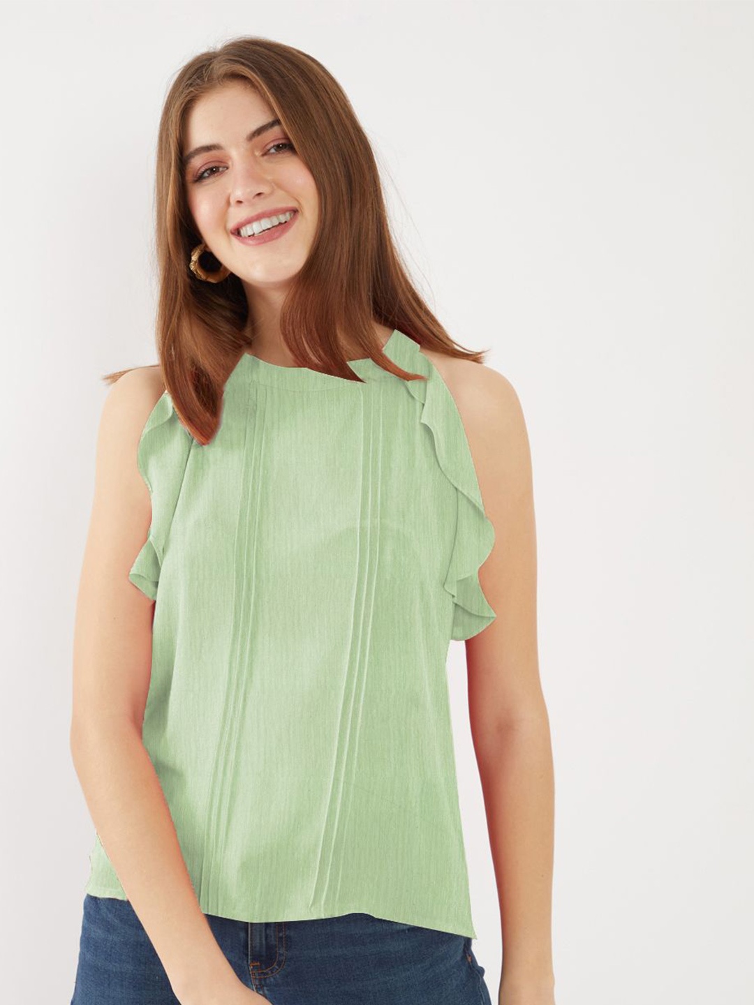 

Zink London Women Halter Neck Sleeveless Top, Green