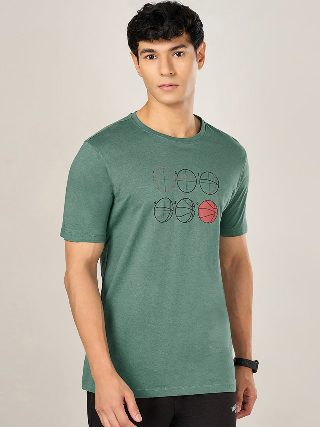

Ajile by Pantaloons Men Raw Edge Slim Fit T-shirt, Green