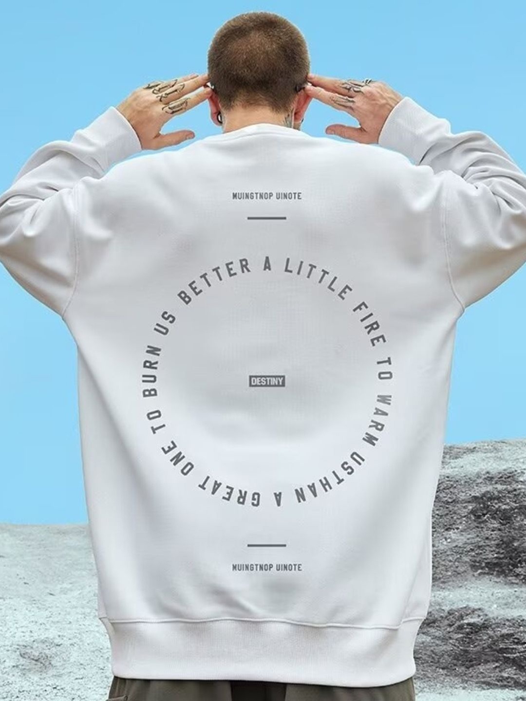 

KPOP Men Printed Pullover Oversized Cotton Sweatshirt, White