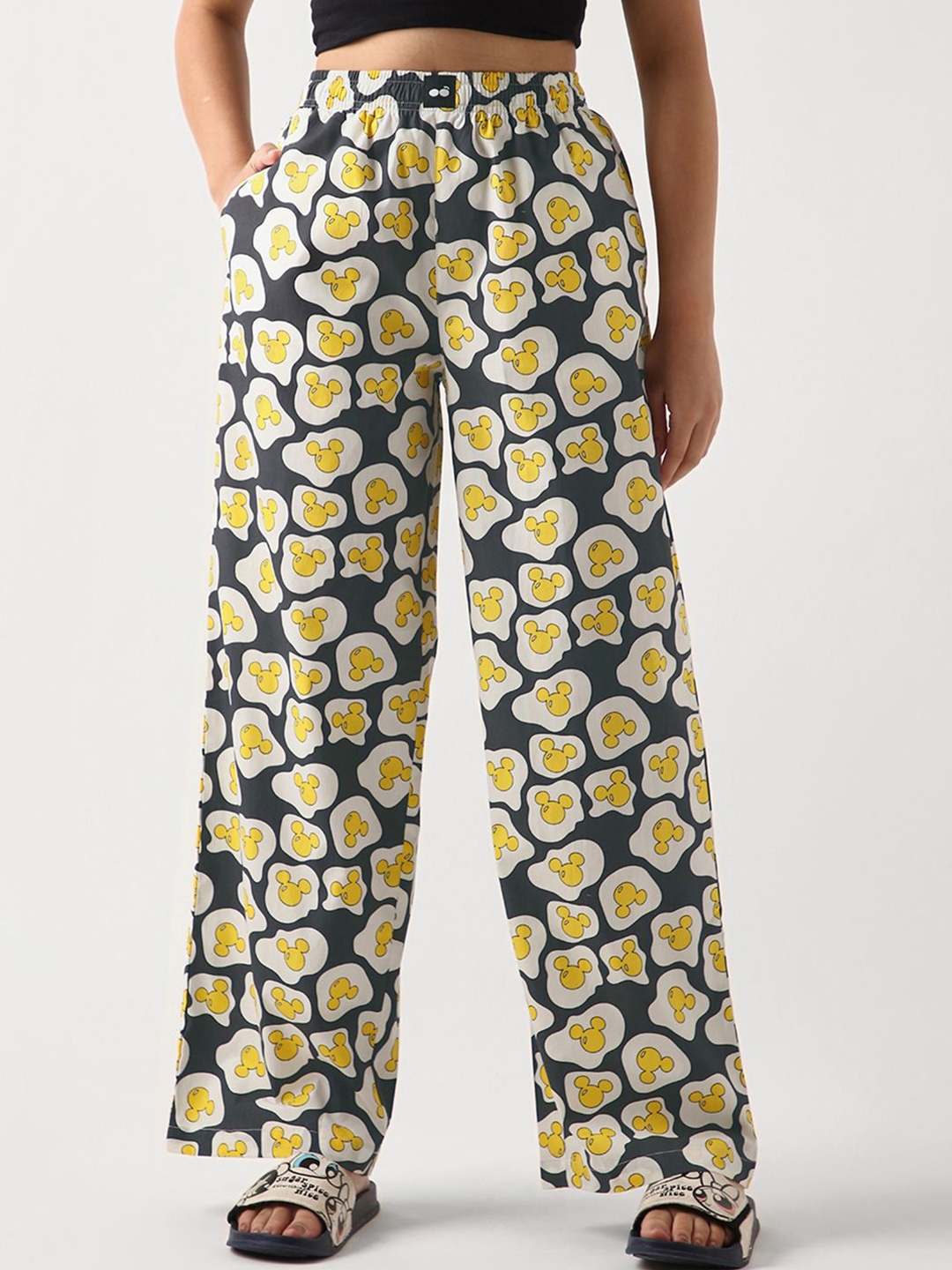 

Bewakoof Official Disney Merchandise Women's Grey All Over Printed Wide Leg Pyjamas